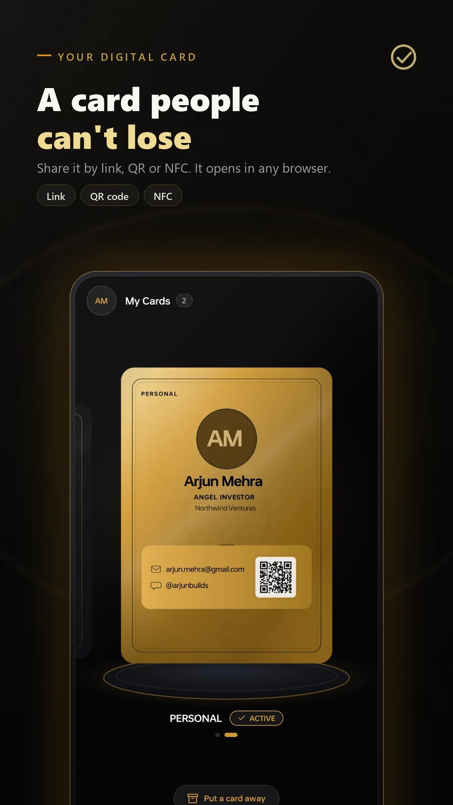 Digital business card with a shareable QR code