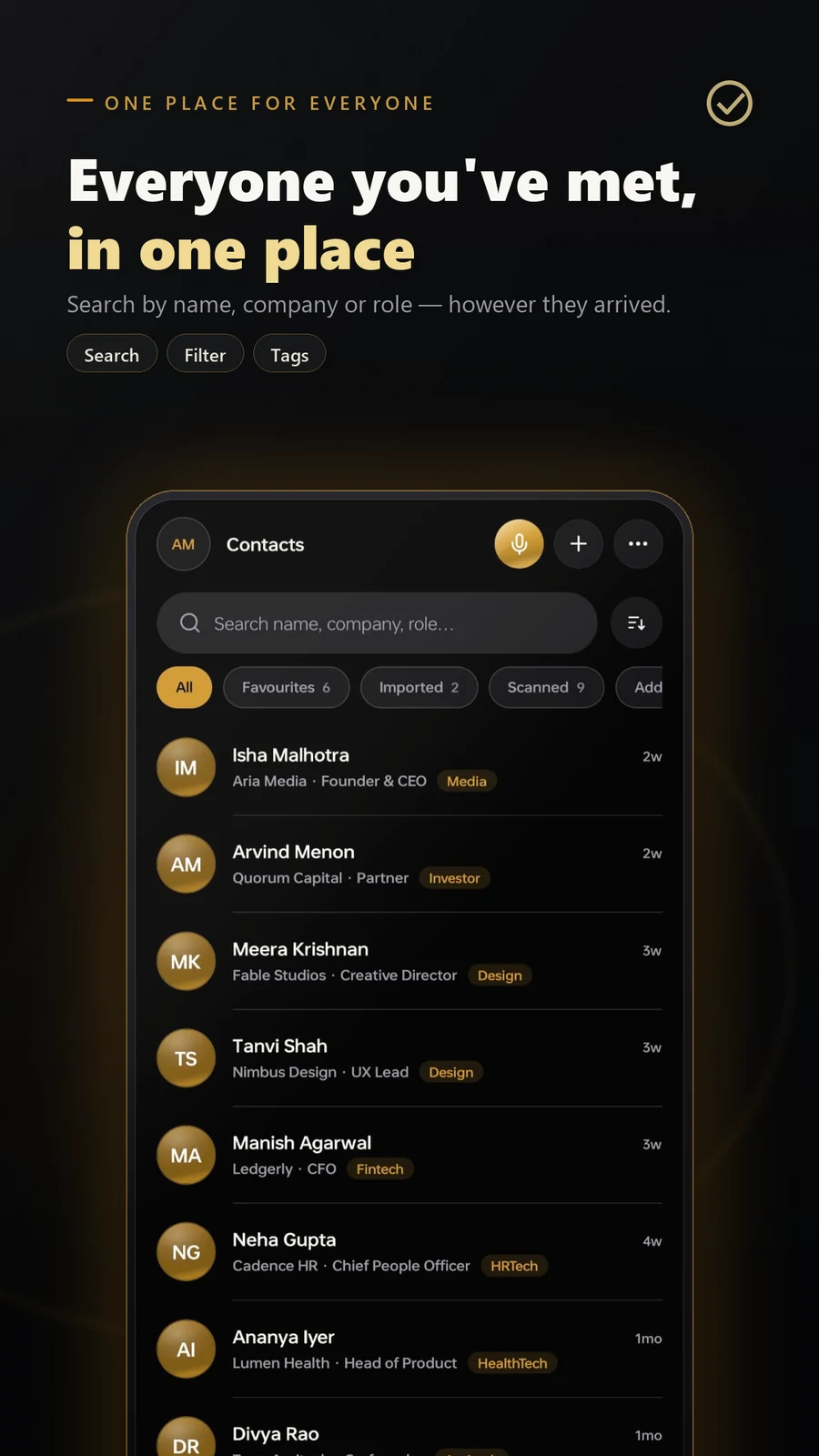 Contacts organized with search and tags