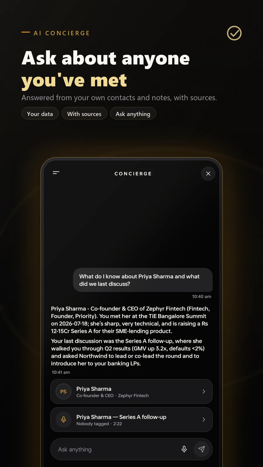 AI Concierge answering from saved contact records