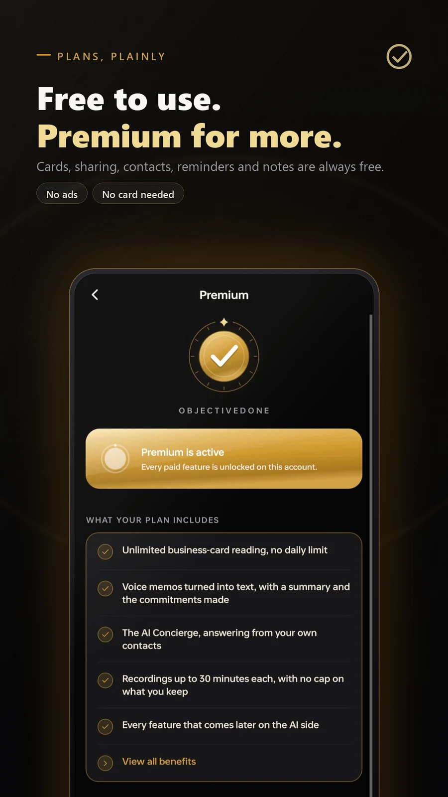 Premium feature overview inside the app